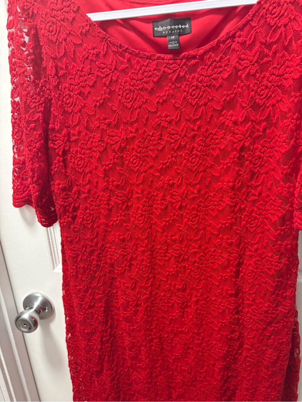 connected apparel Red Crochet Lace Midi Dress